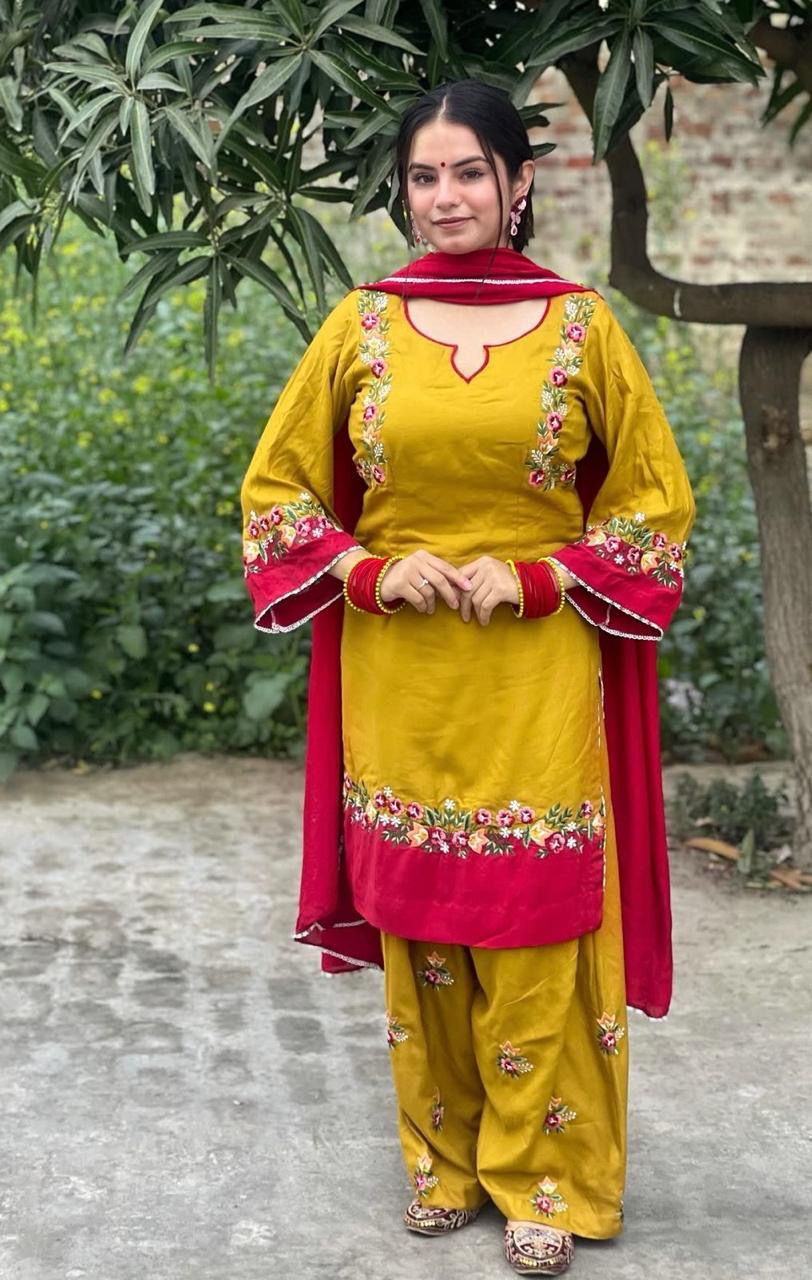Yellow red embroidered