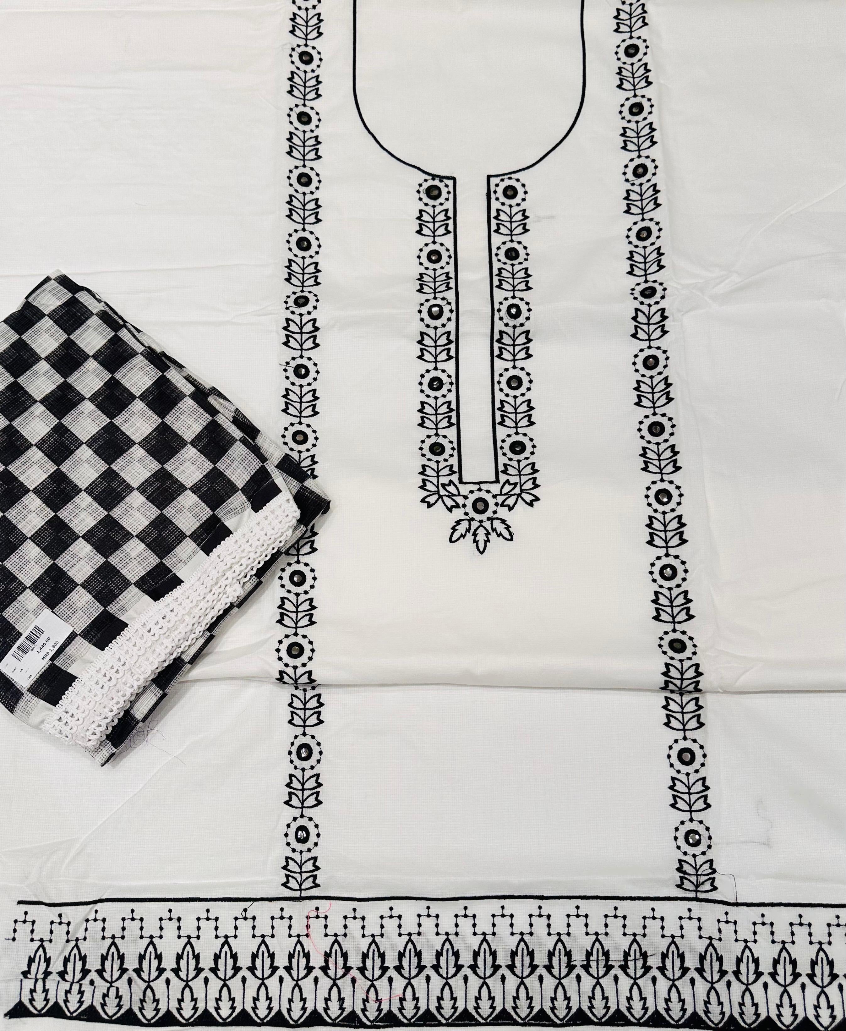 White black suit with check duppata