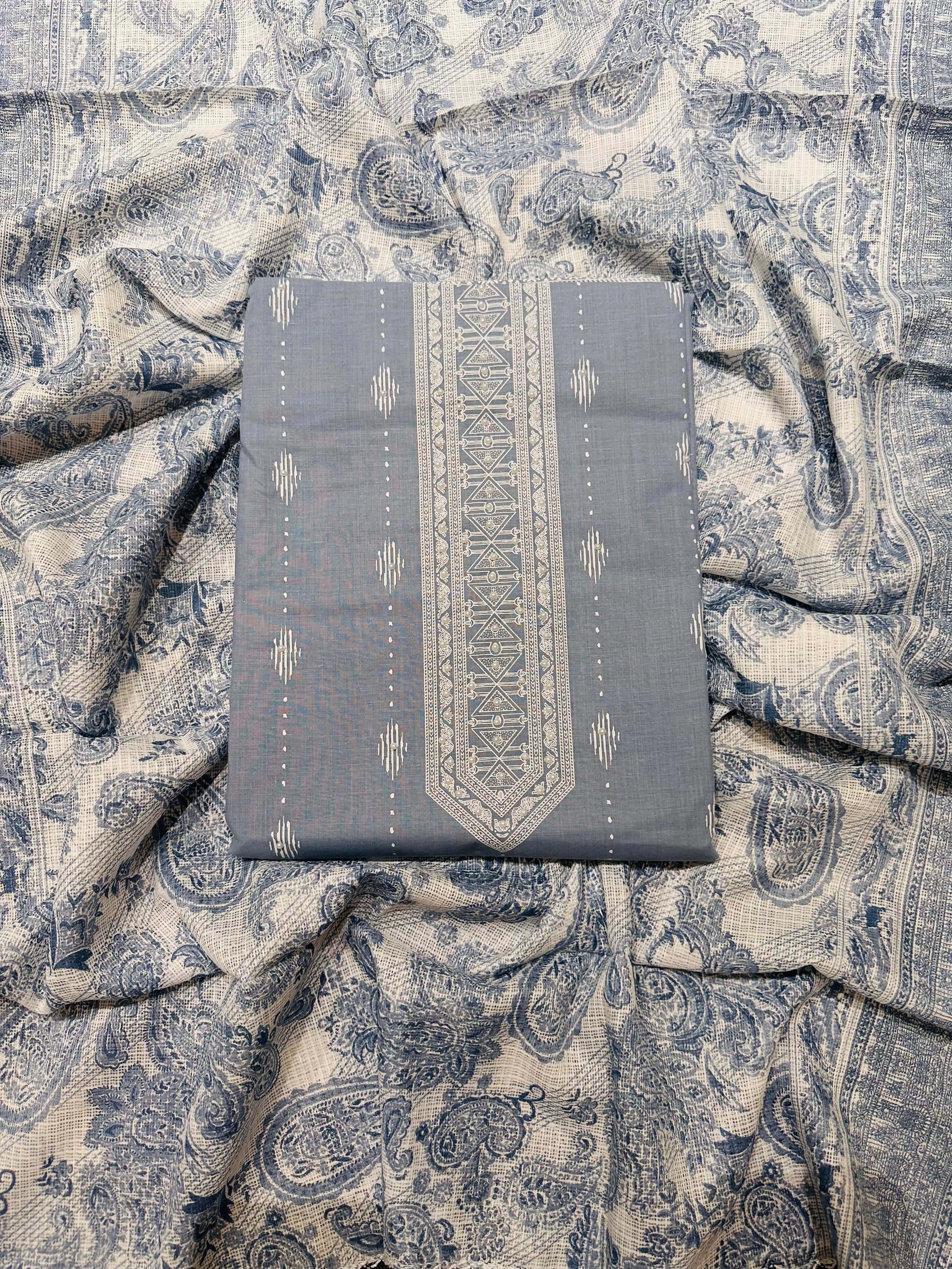 Cotton suit with check duppata