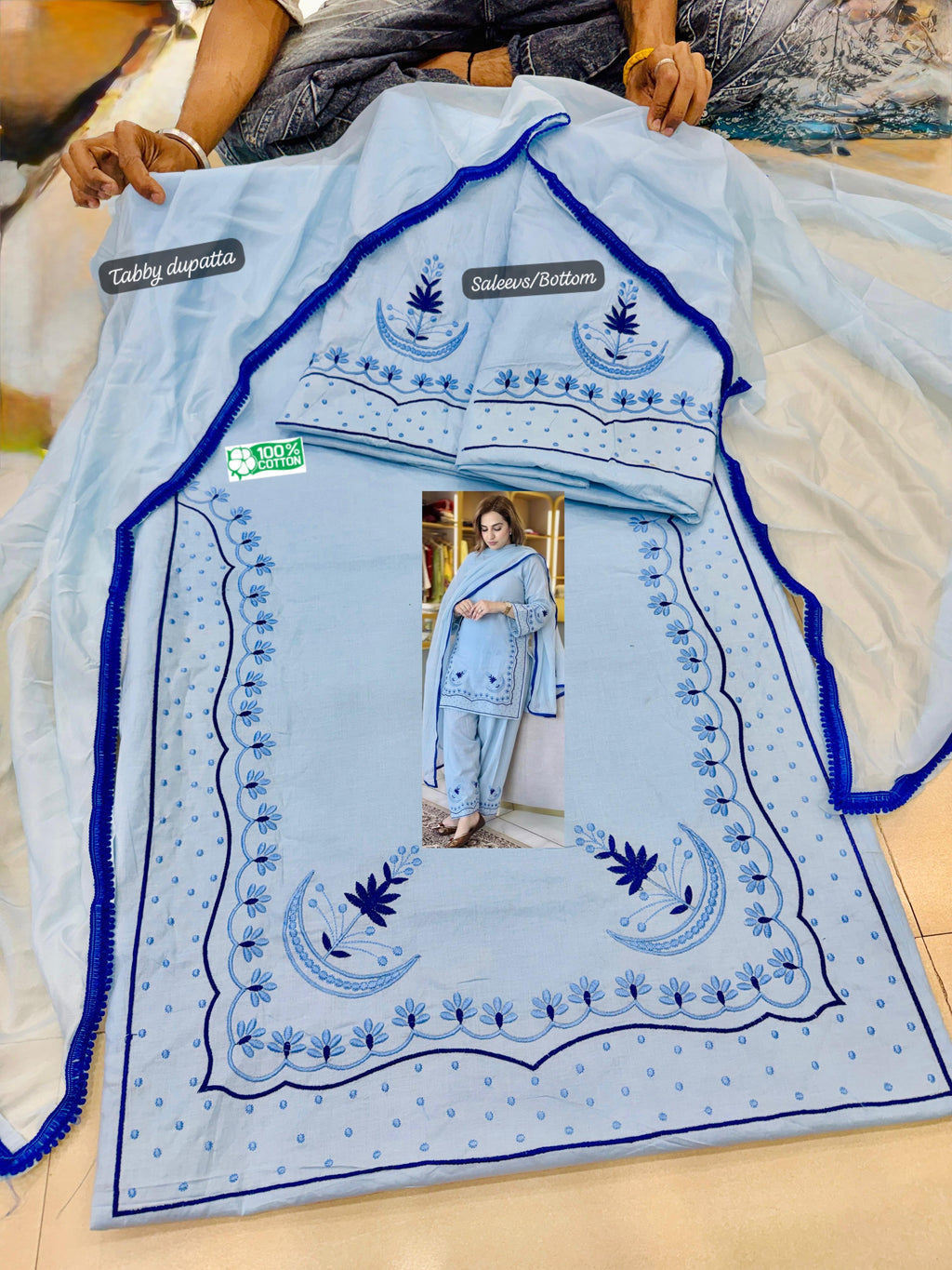 Light blue embroidered suit