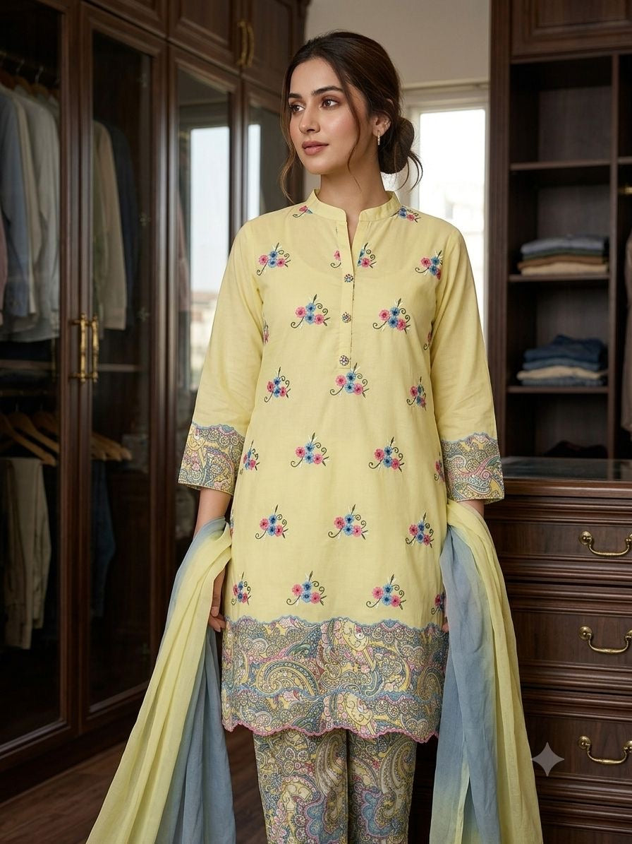 Camric suit with patch work