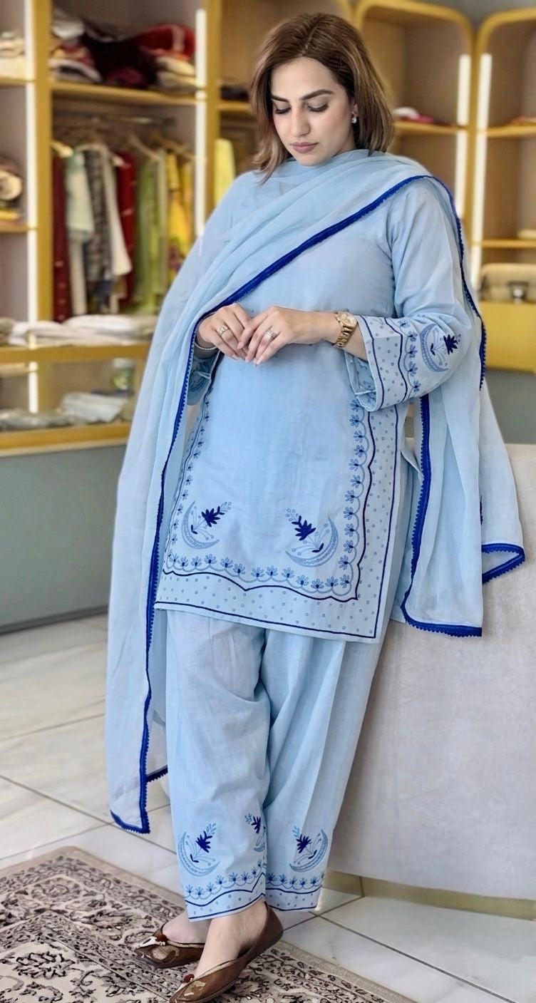 Light blue embroidered suit