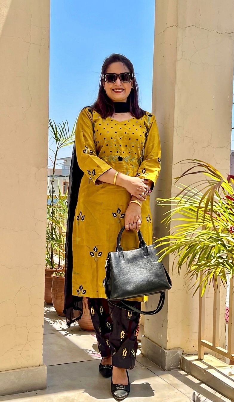 Mustard embroidery suit