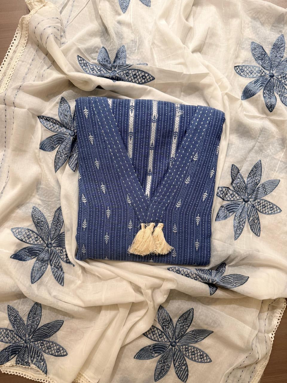 Denim look pure cotton suit