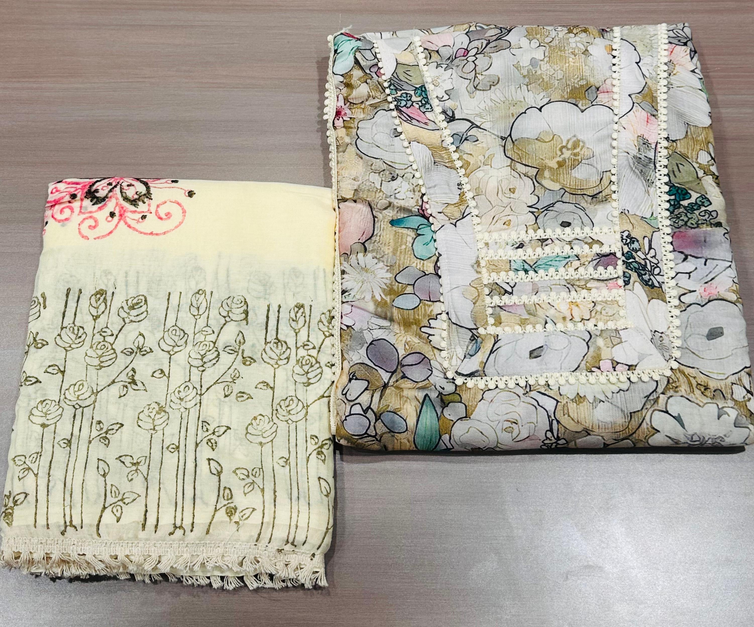 COTTON LACE WORK WITH DUPPATA