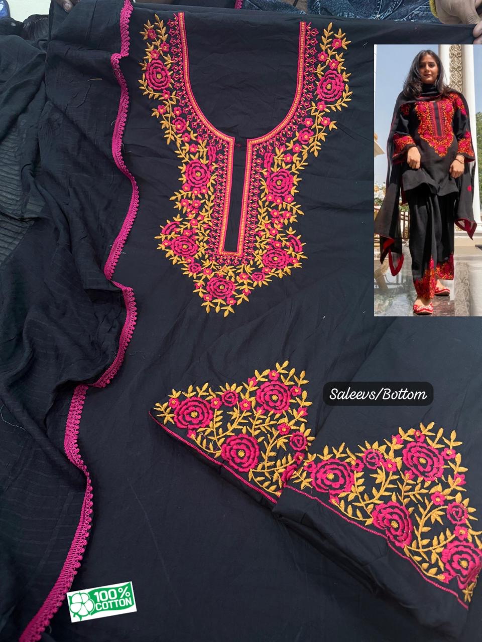 BLACK EMBROIDERED COTTON