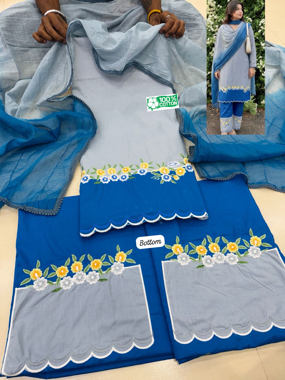 SKY BLUE CONTRAST EMBROIDERED