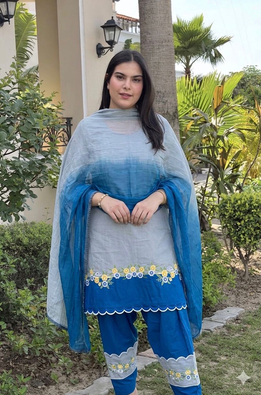 SKY BLUE CONTRAST EMBROIDERED