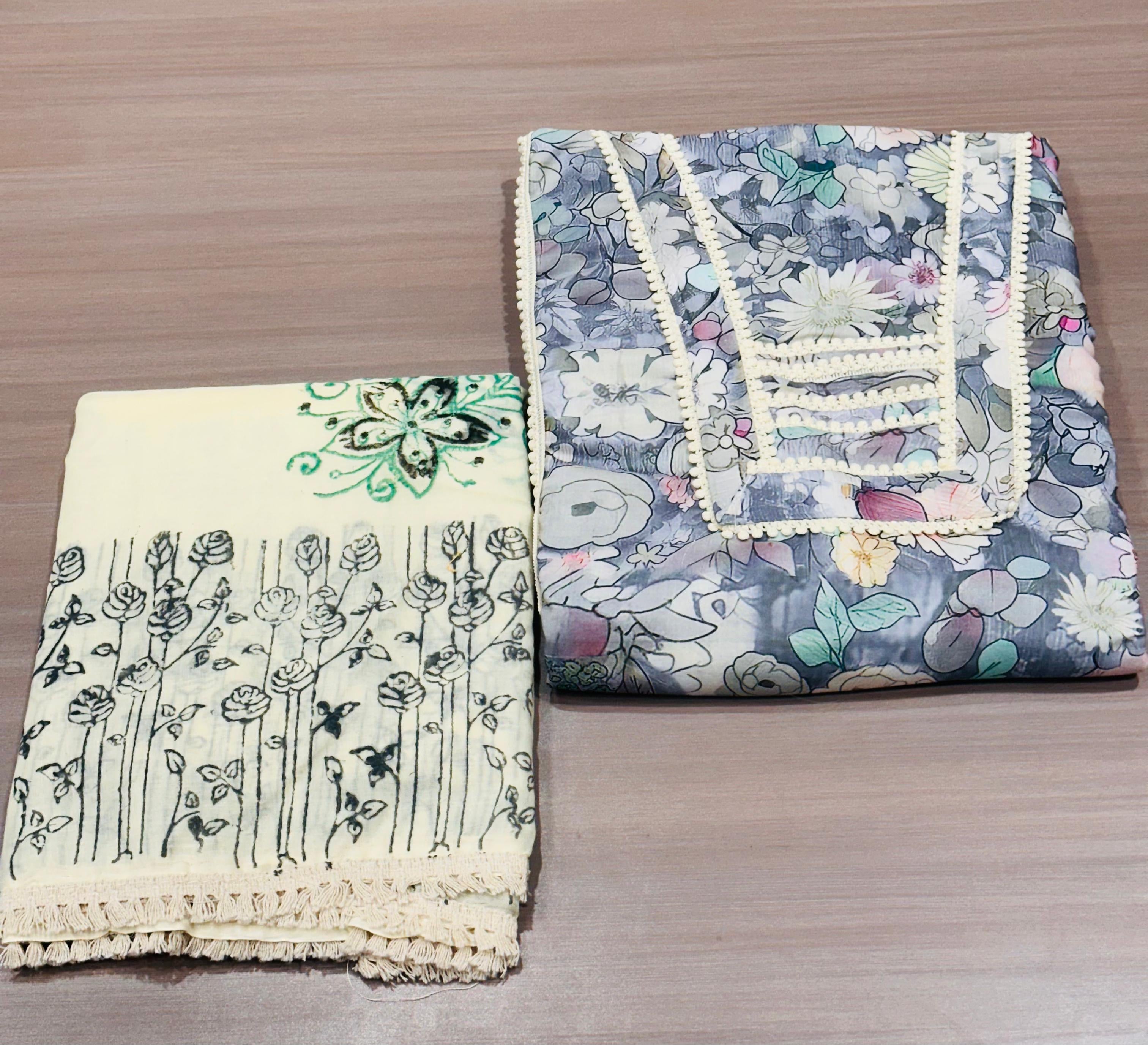 COTTON LACE WORK WITH DUPPATA