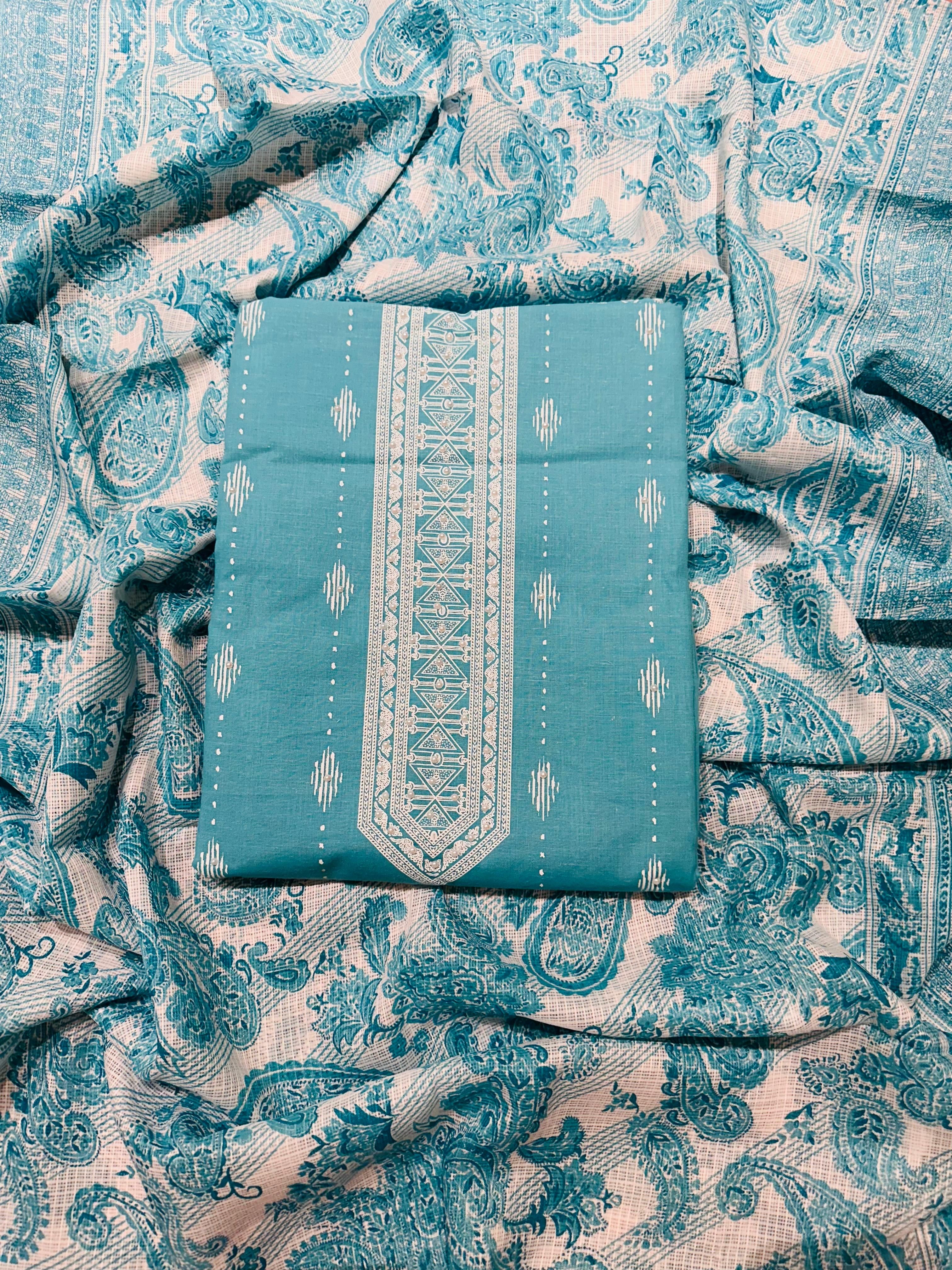 Cotton suit with check duppata