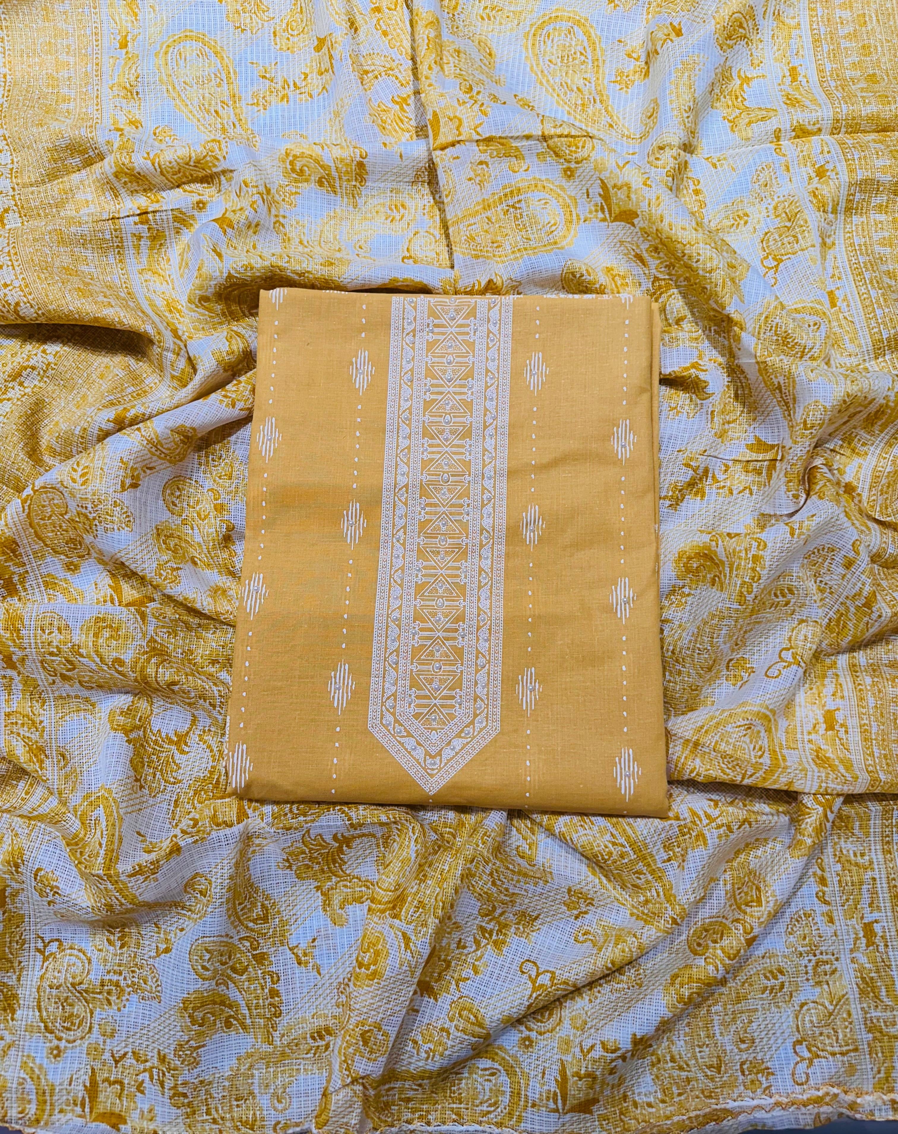 Cotton suit with check duppata