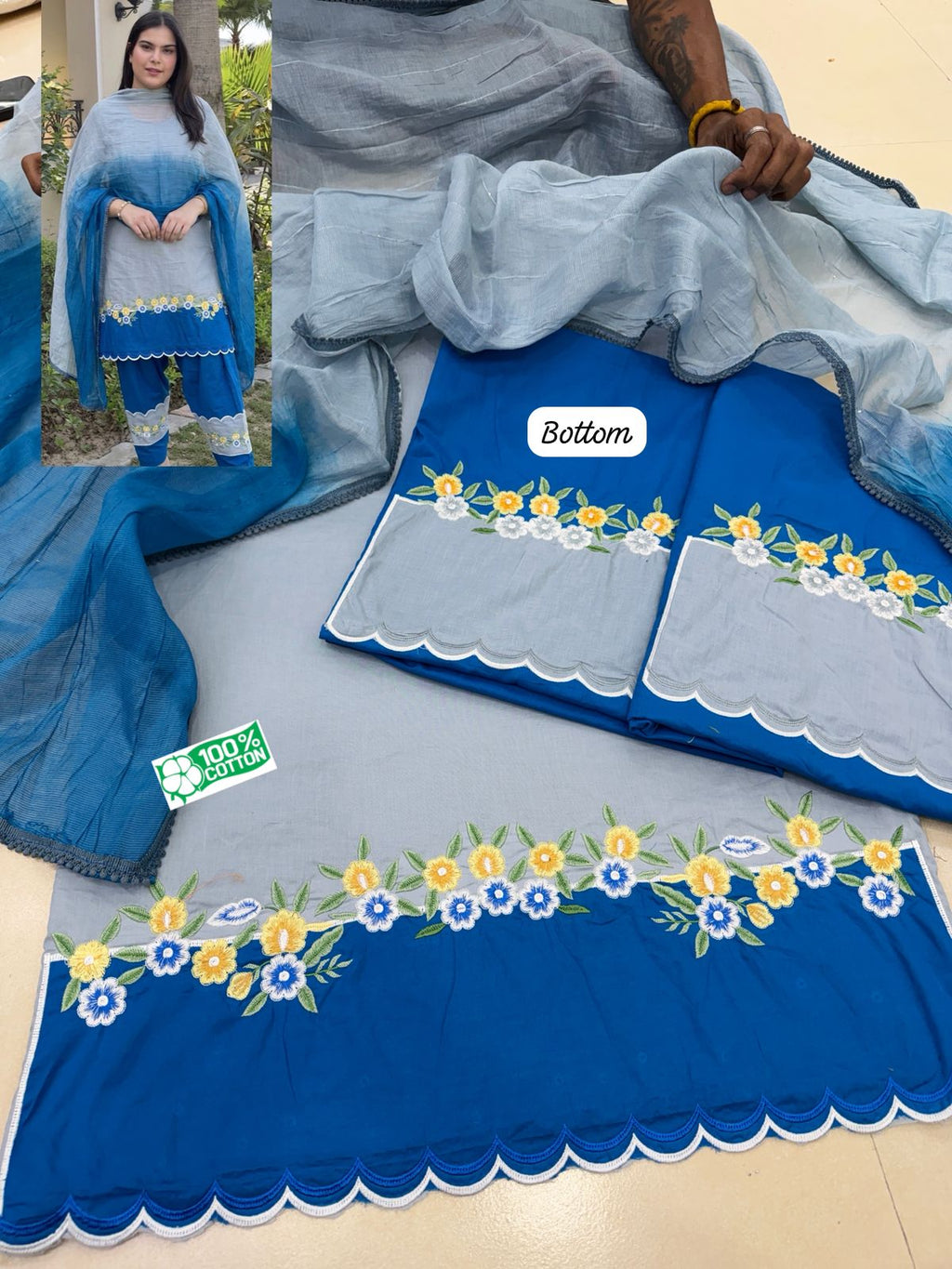 SKY BLUE CONTRAST EMBROIDERED