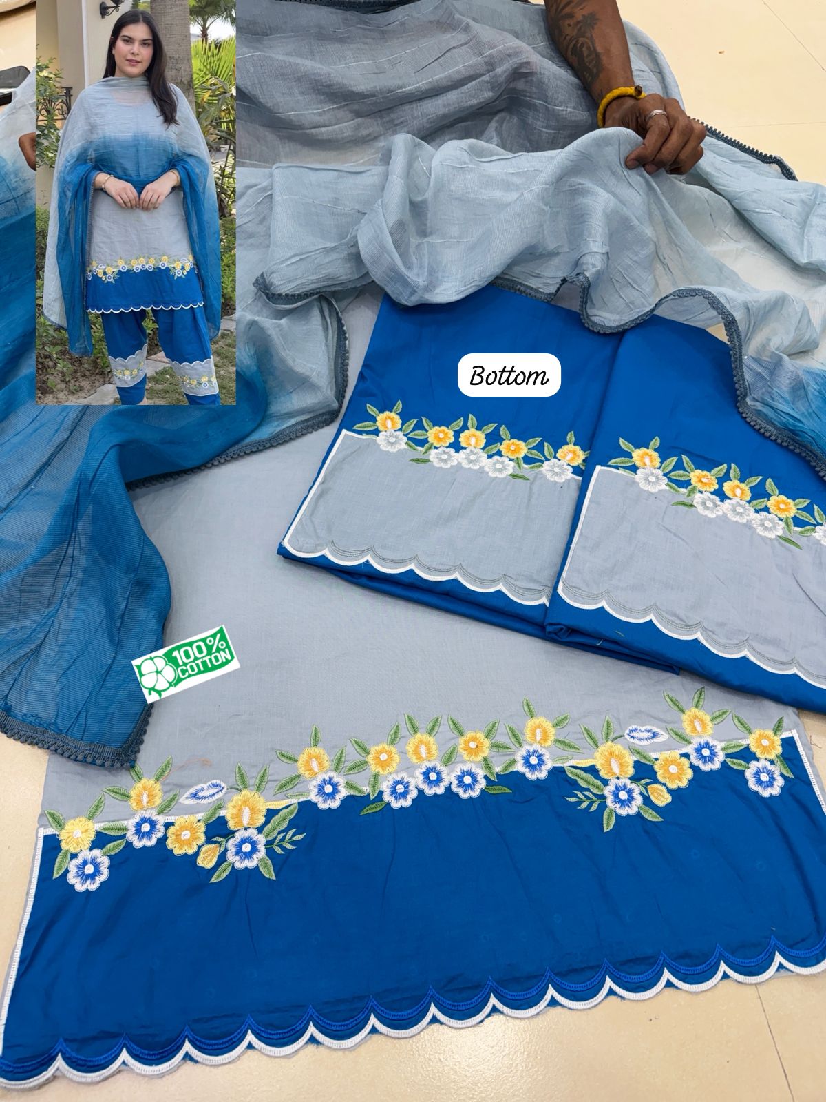 SKY BLUE CONTRAST EMBROIDERED