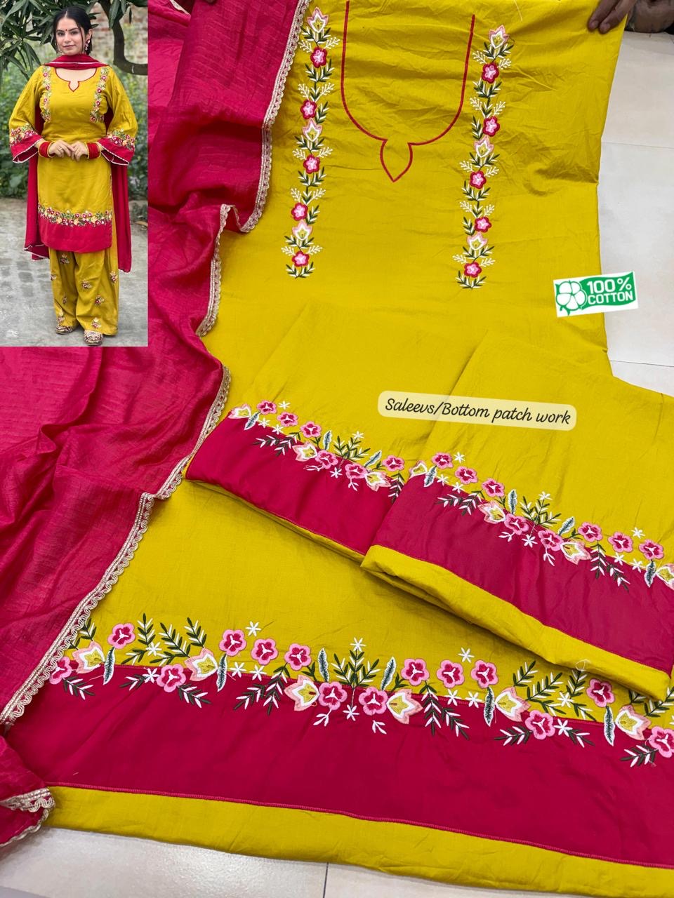 Yellow red embroidered