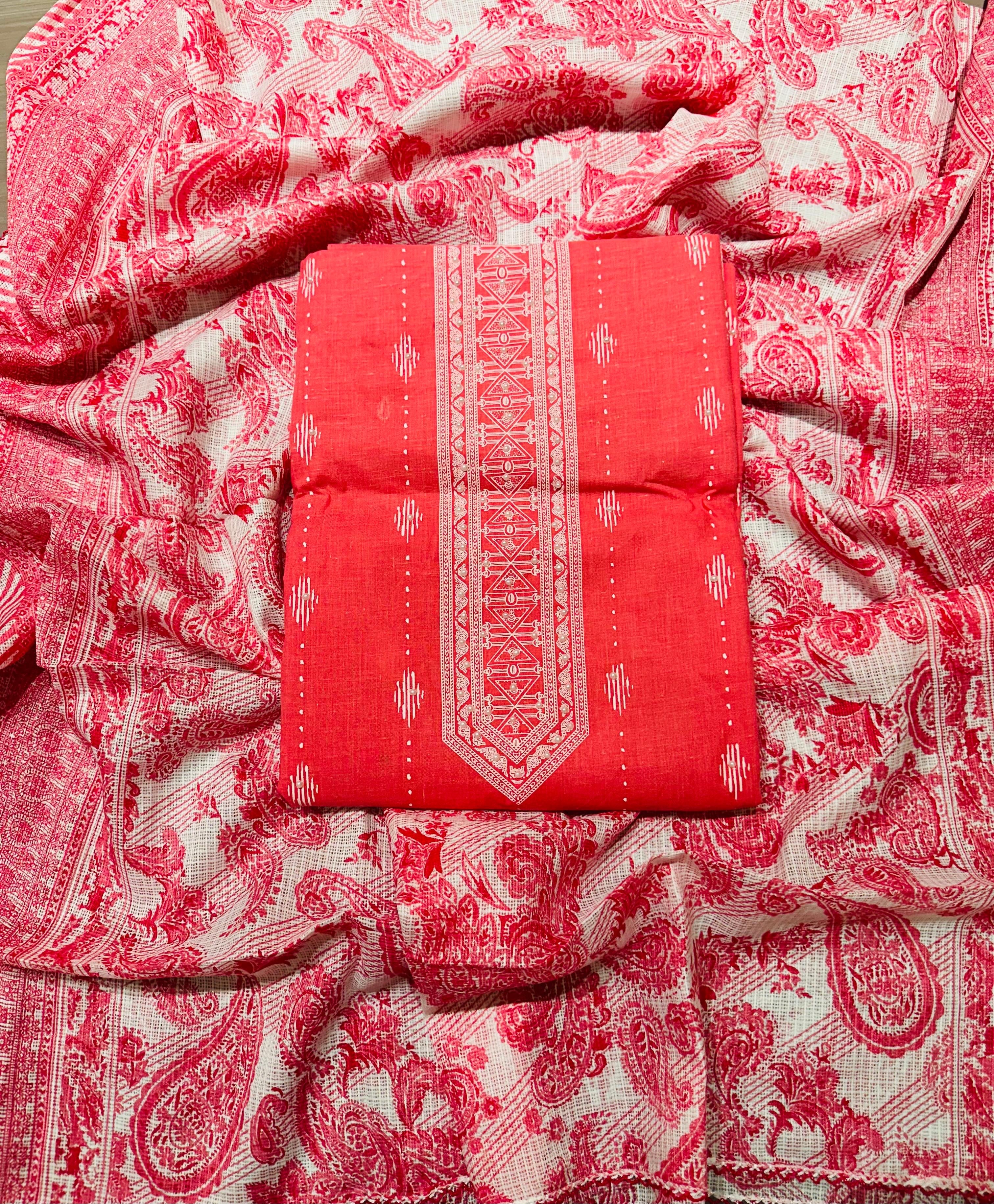 Cotton suit with check duppata