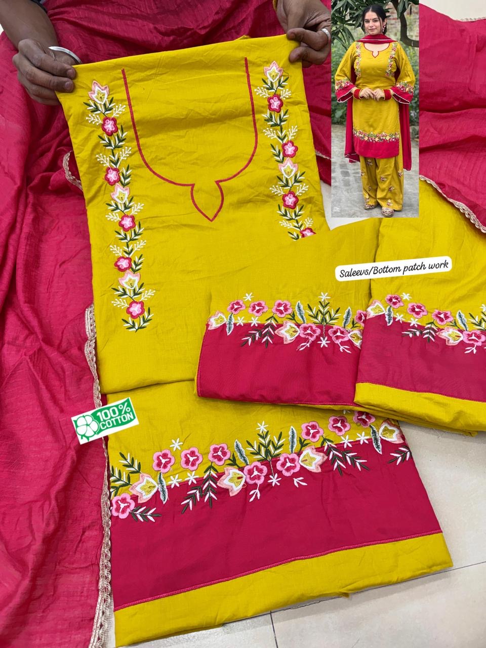 Yellow red embroidered