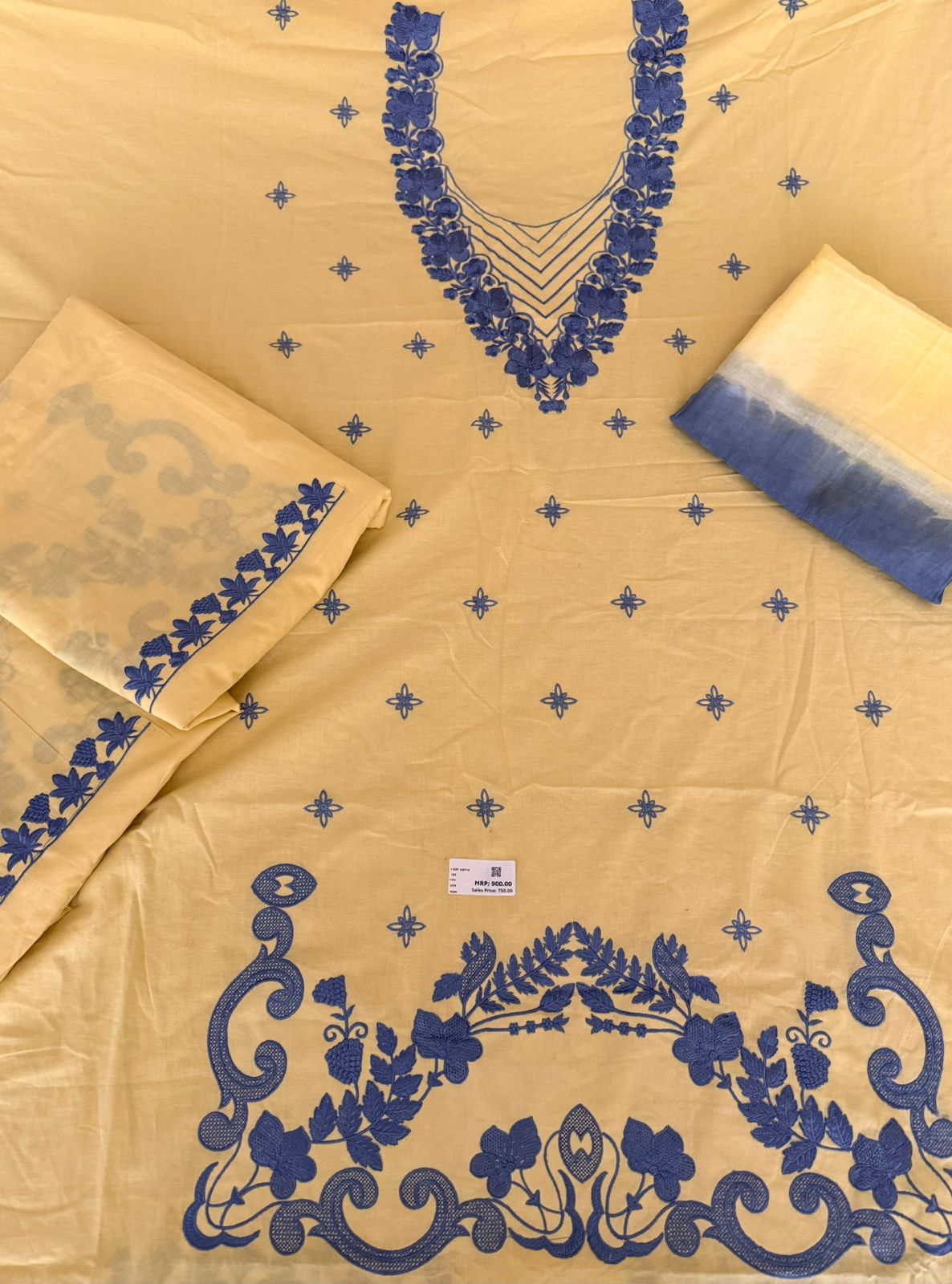 Yellow with blue embroidery