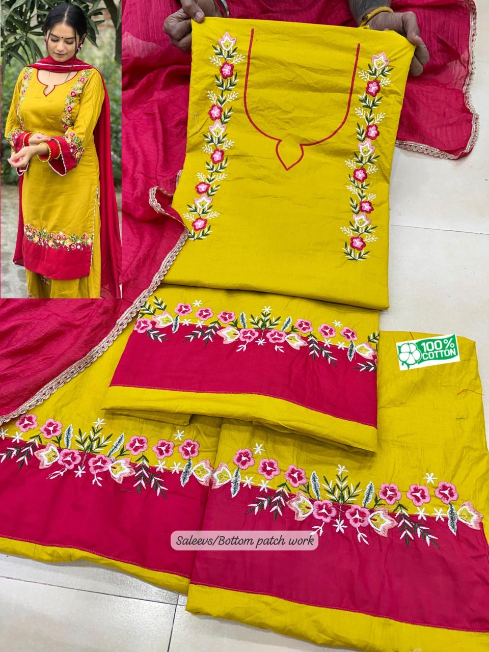 Yellow red embroidered