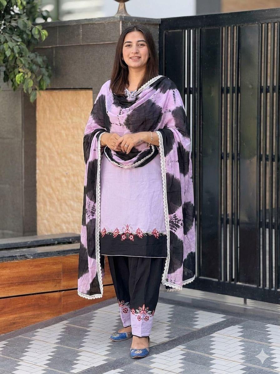 Black purple embroidered suit