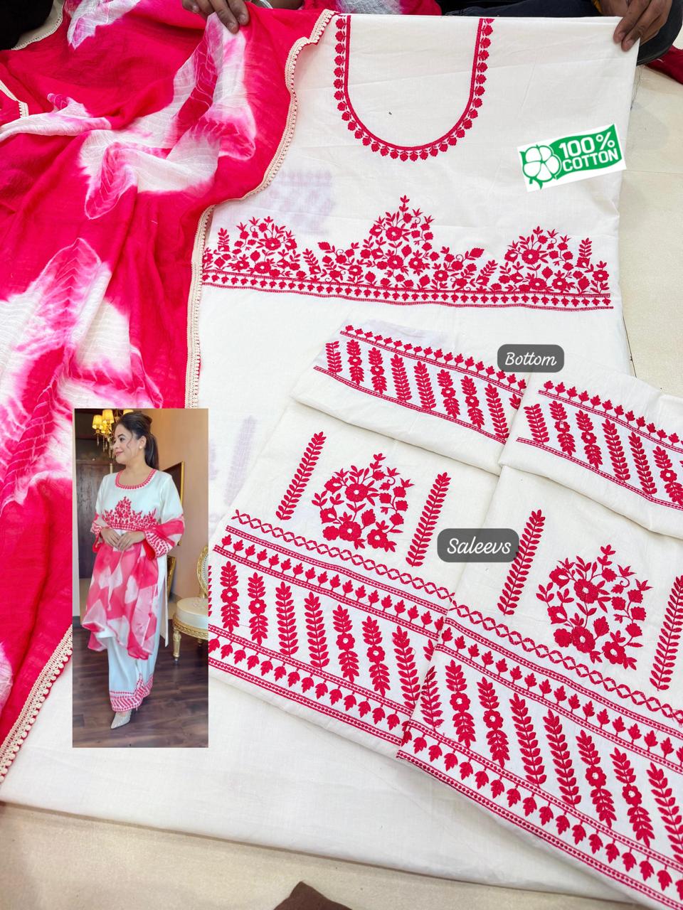 White and pink cotton suit