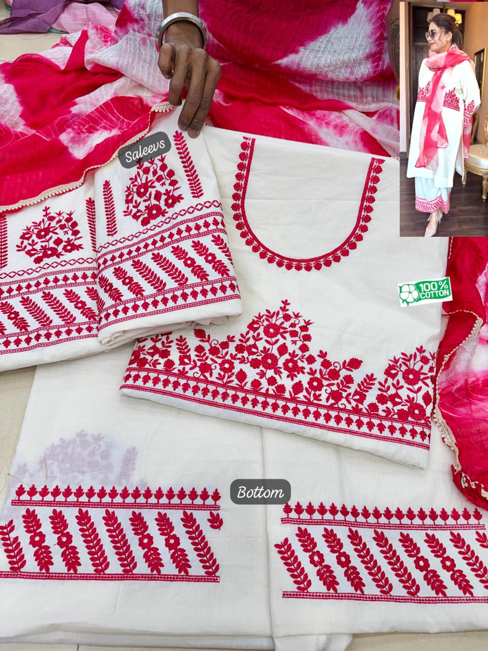 White and pink cotton suit
