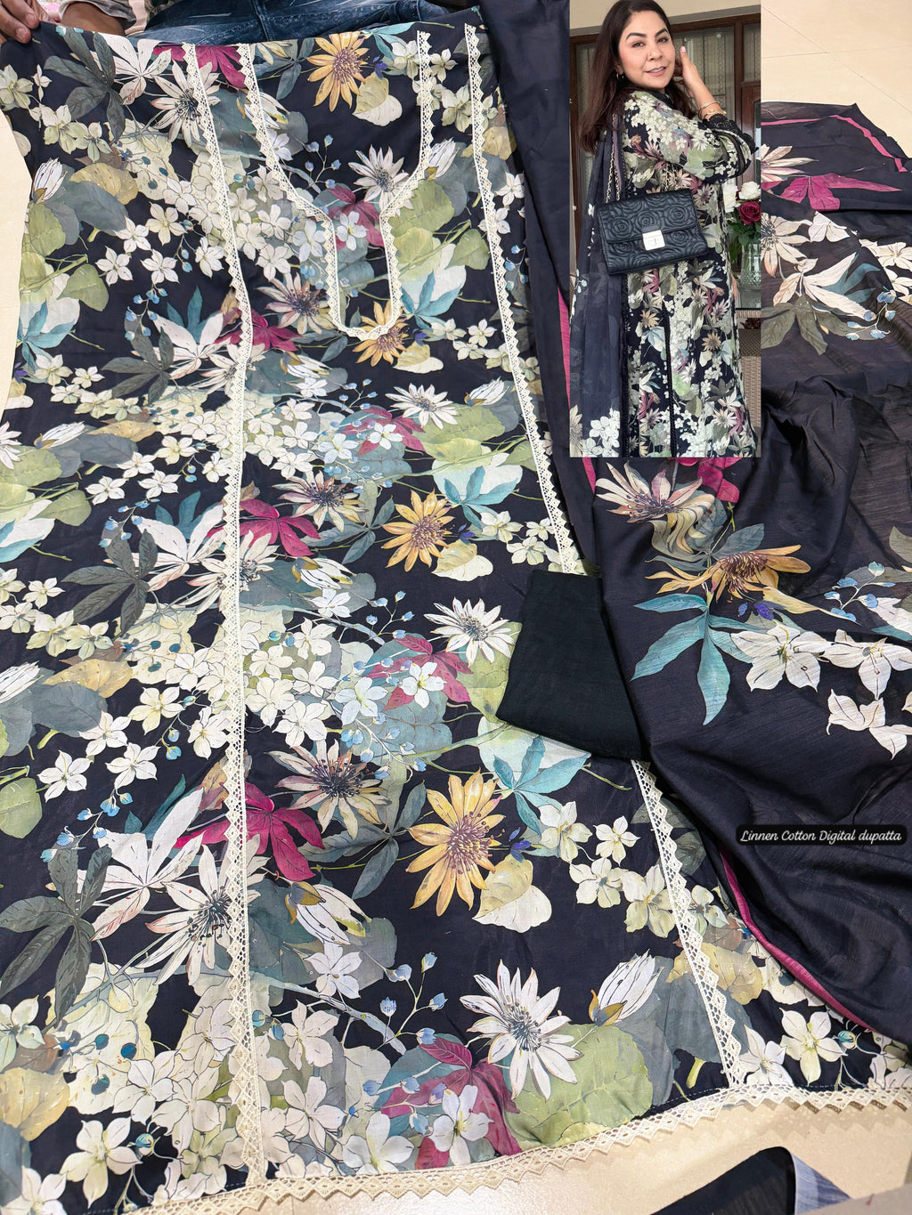 BLACK PRINT EMBROIDERED